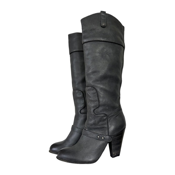 Sam Edelman Naharra Knee High Graphite Leather Heeled Boots Size 8.5 - Picture 10 of 16